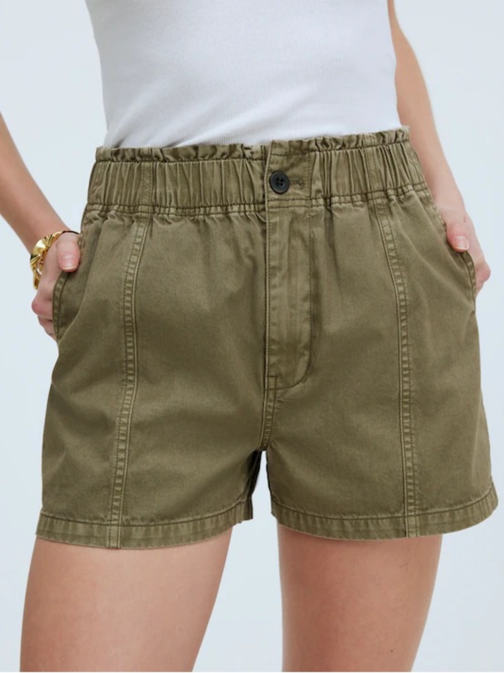 NWT Madewell Garment Dyed Paperbag Waist Shorts Olive Green 28